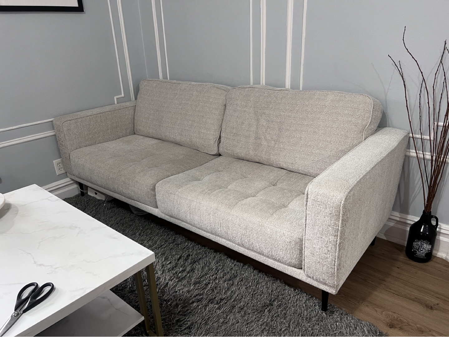 Light Grey Fabric Sofa with Bolster Pillows - photo 5