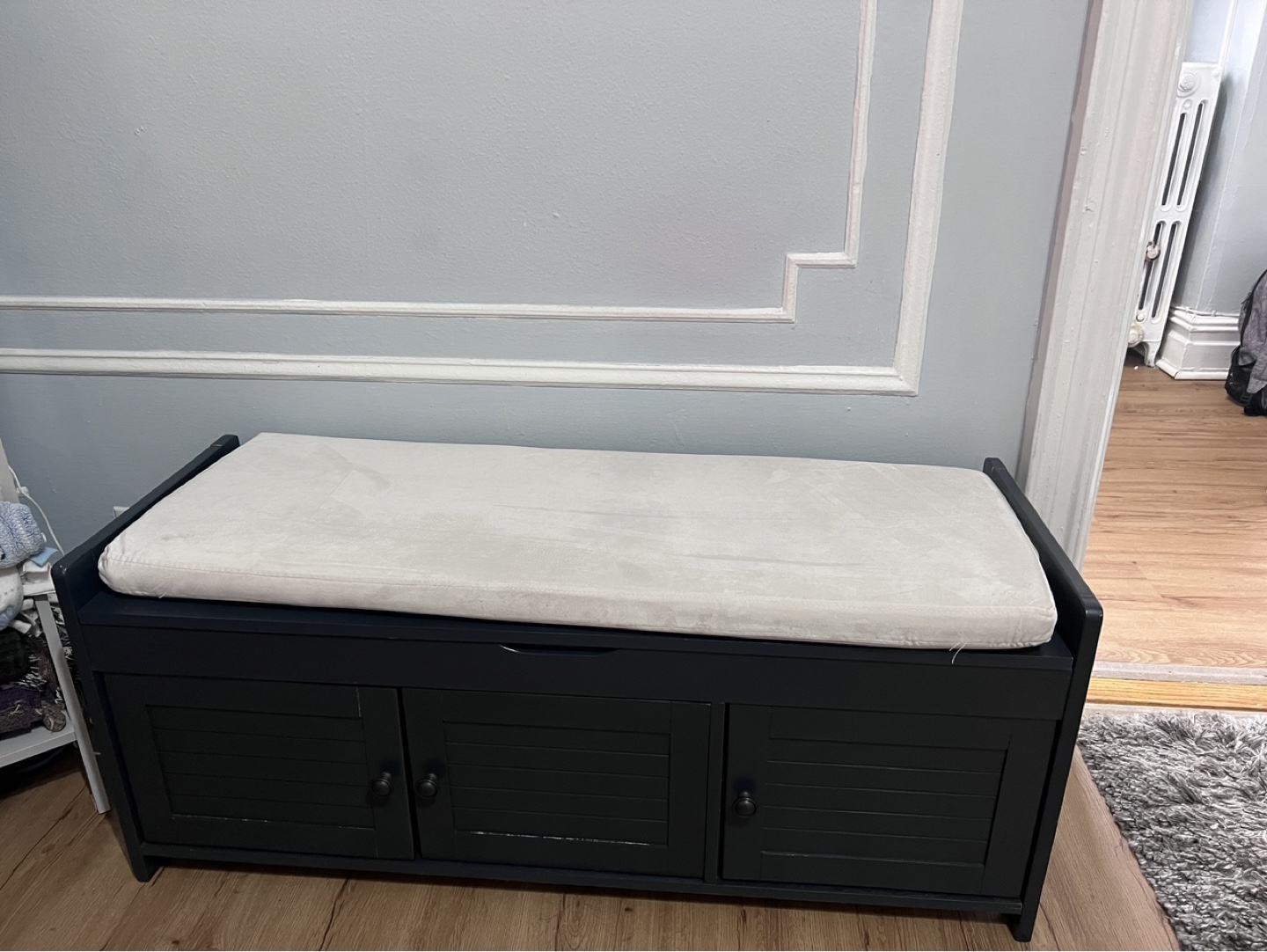 Dark Blue Shoe Bench with Storage - photo 2
