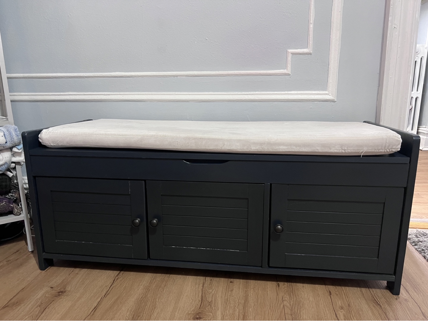 Dark Blue Shoe Bench with Storage