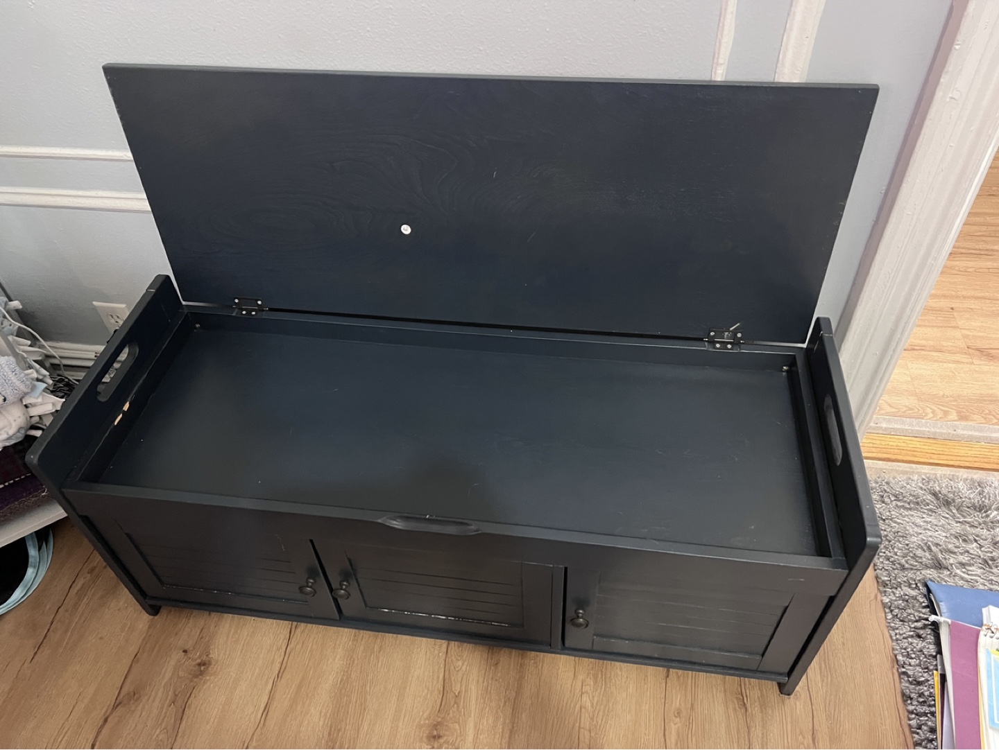 Dark Blue Shoe Bench with Storage - photo 5