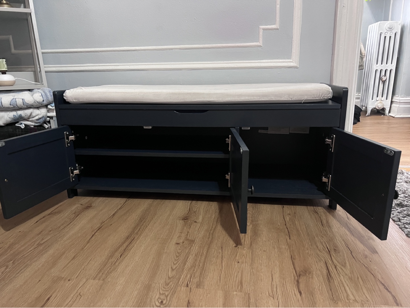 Dark Blue Shoe Bench with Storage - photo 3