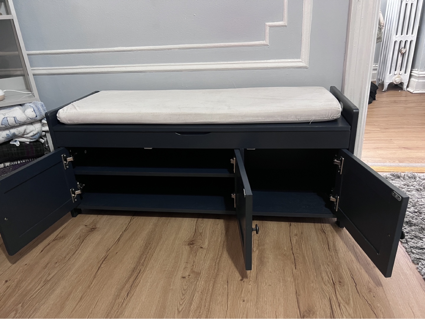 Dark Blue Shoe Bench with Storage - photo 4