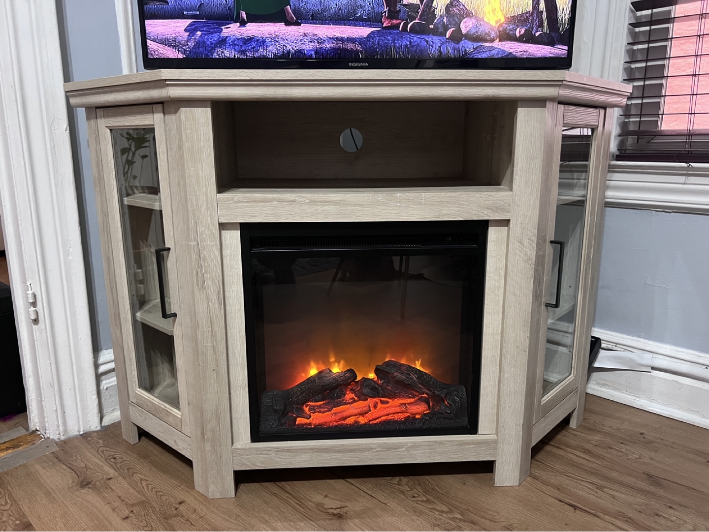 Corner TV Stand with Electric Fireplace