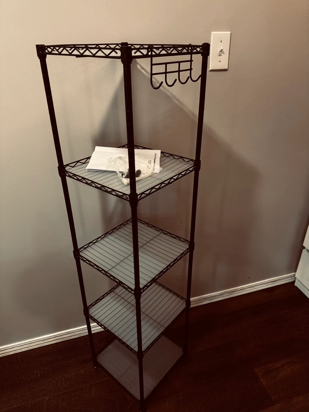 New Black 4-Tier Storage Shelf with Hooks thumbnail