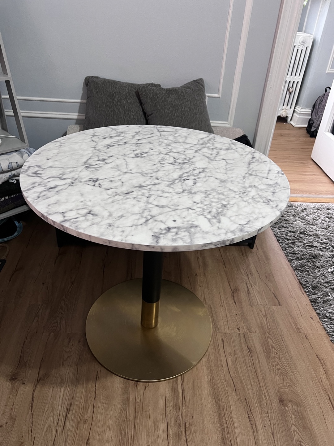 Round Faux Marble Dining Table with Gold Base