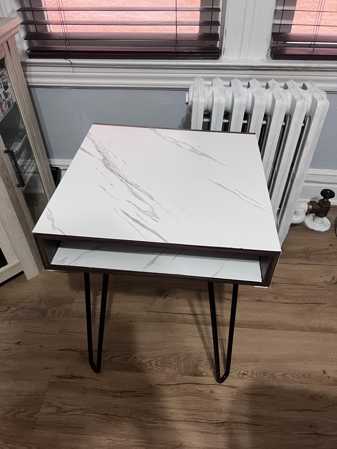 Mid-Century Modern End Table with Faux Marble Top