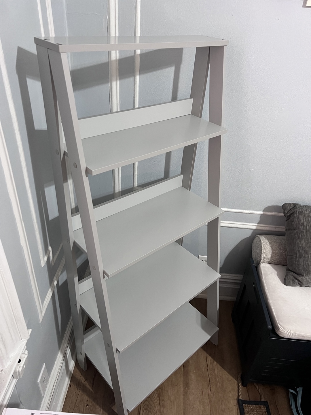 Grey Ladder Shelf Bookcase