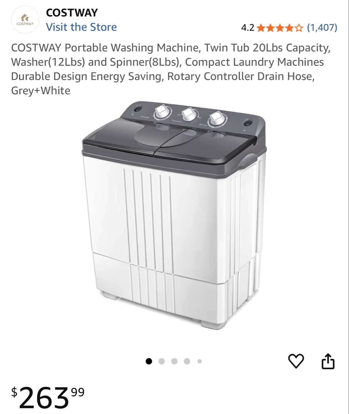 COSTWAY Portable Twin Tub Washer and Spinner