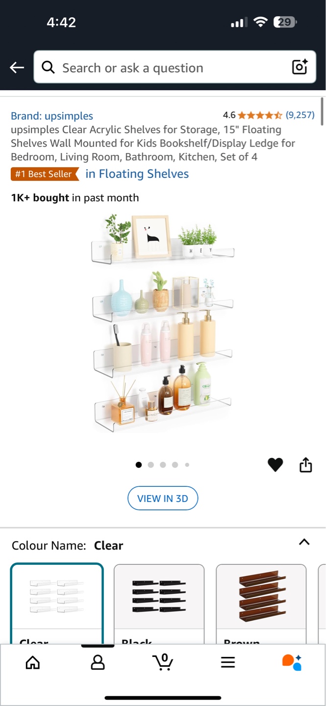 Floating Shelves - Set of 4 - Clear Acrylic - 15 inch