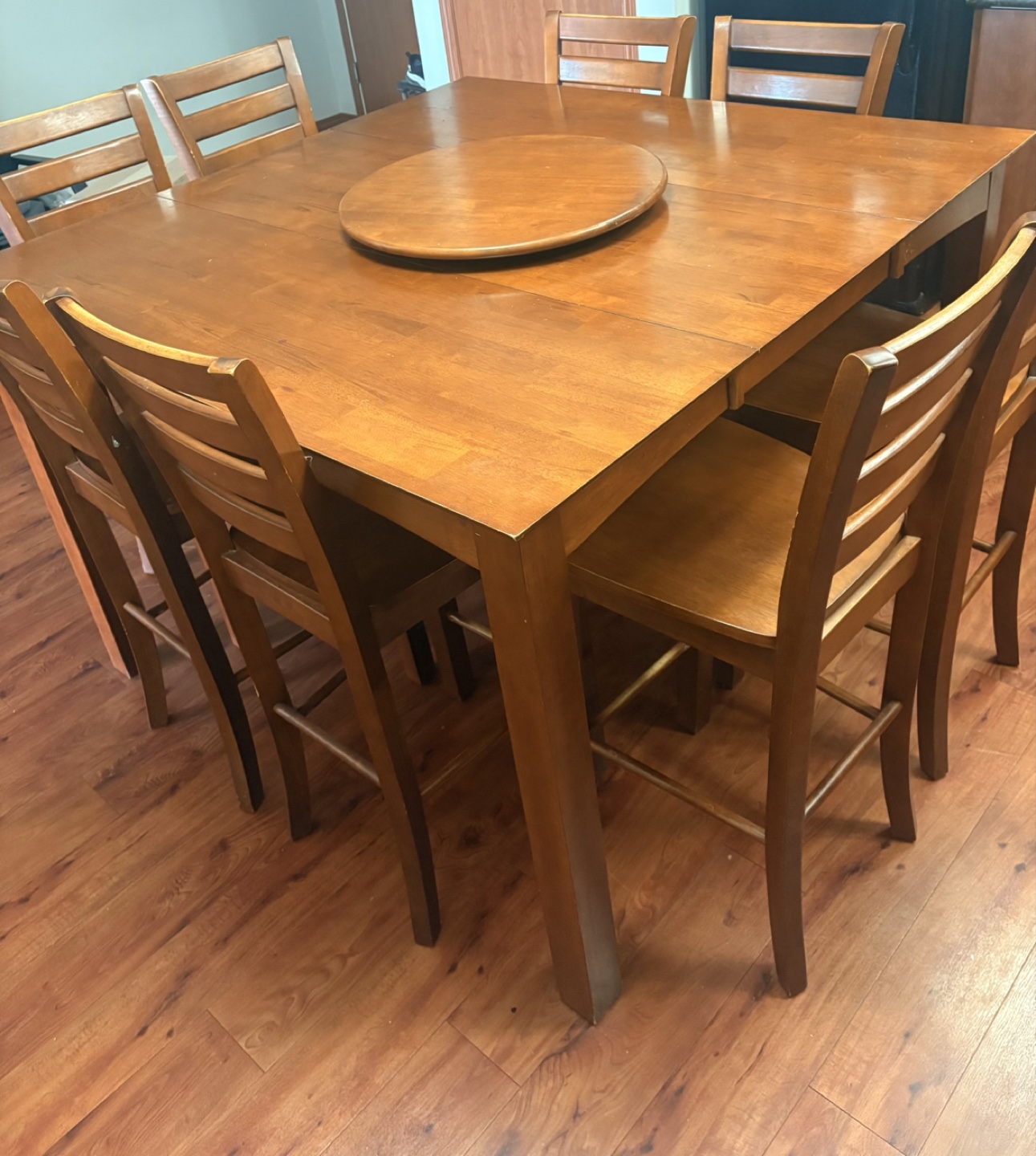 Square Dining Table with 8 Chairs and Lazy Susan - photo 2