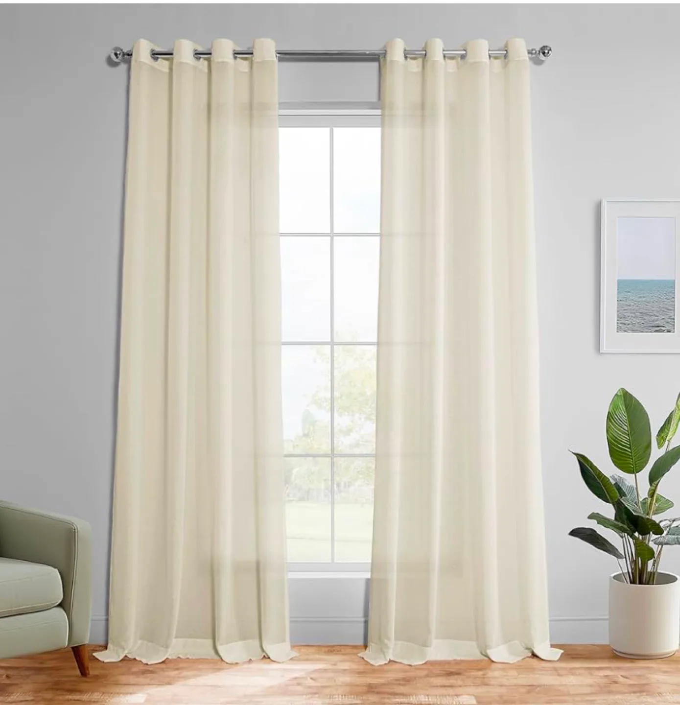Cream Grommet Curtain 106x54 - Set of 2 Panels thumbnail