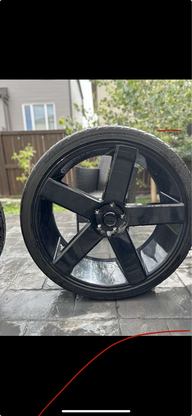 22" Black 5-Spoke Aftermarket Wheels and Tires