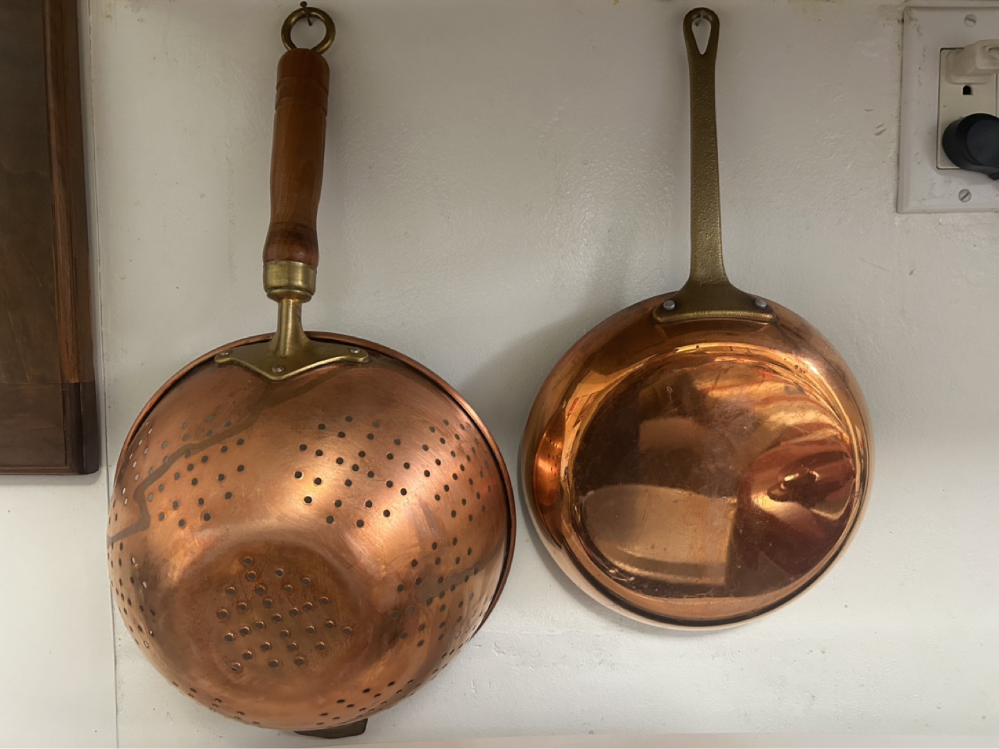 Vintage Copper Colander and Frying Pan Set
