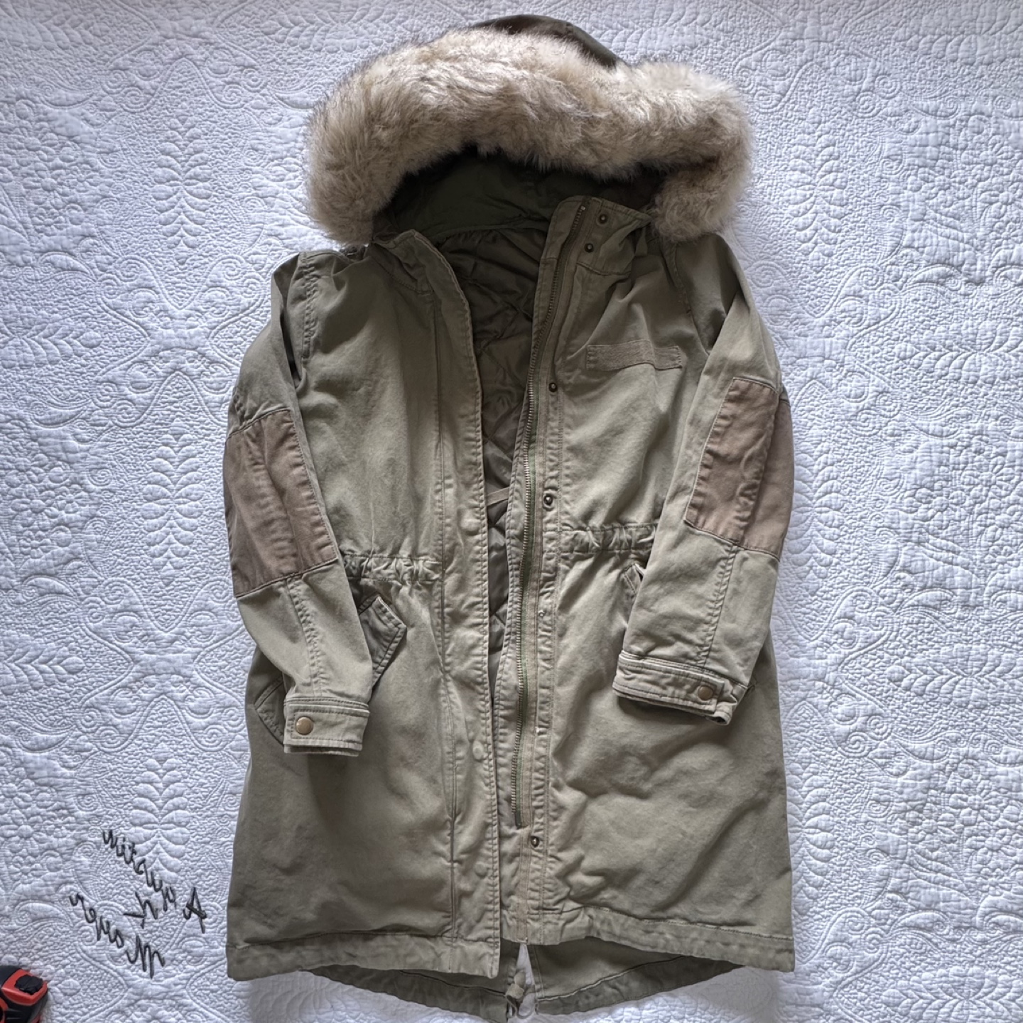 Gap Petite Parka, Olive Green, Size Small