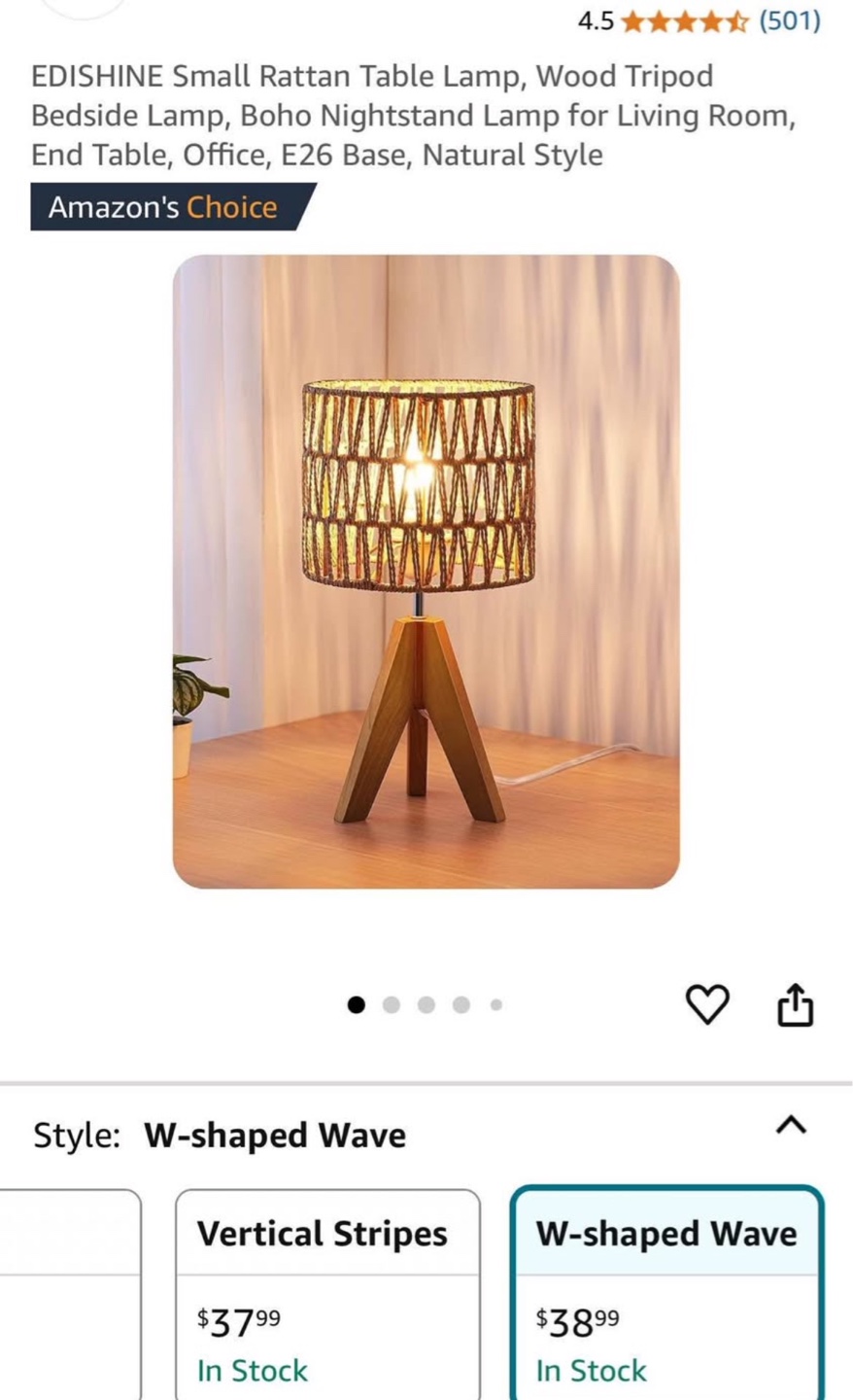 New EDISHINE Small Rattan Table Lamp, E26 Base, 16” x 8”