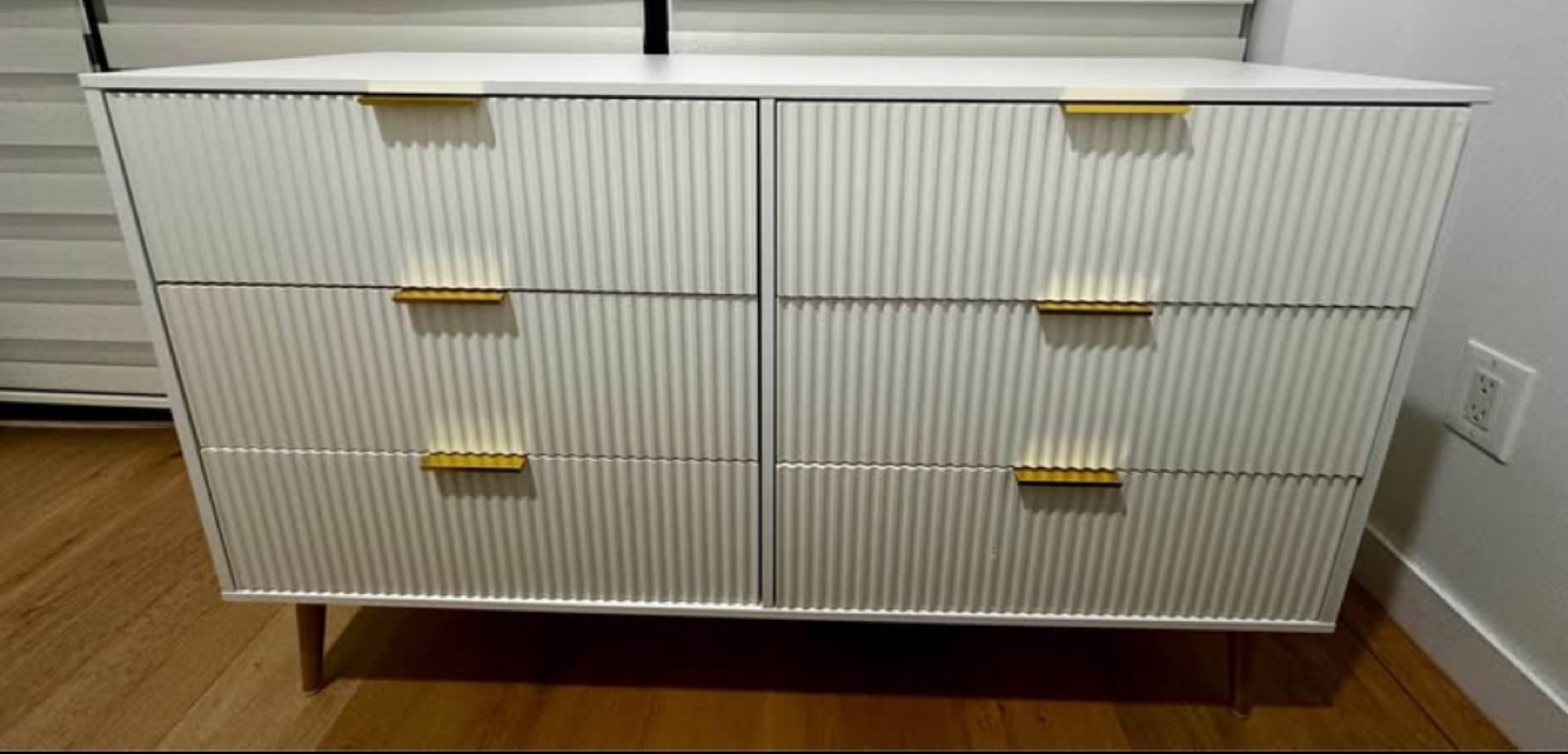 White 6-Drawer Dresser with Gold Legs