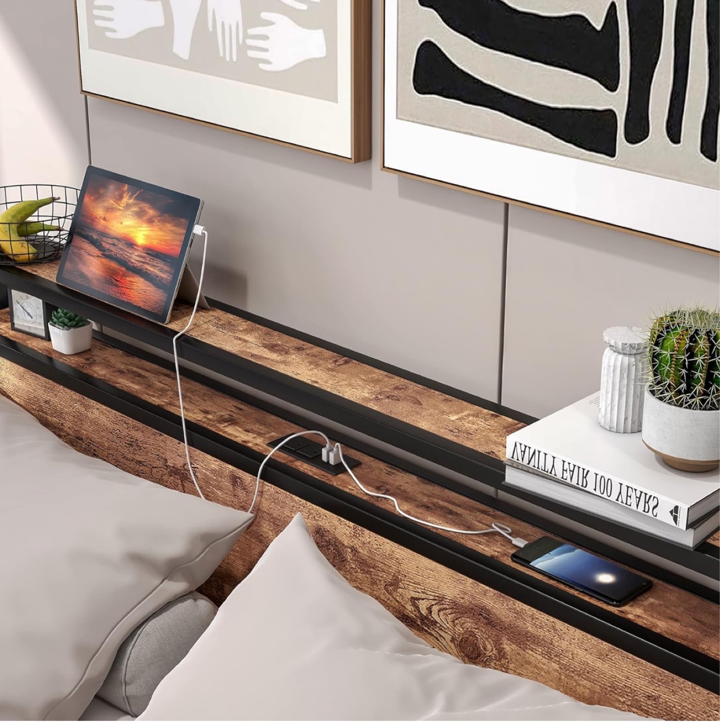 Queen Size Metal Platform Bed Frame with Built-in Shelves - photo 3