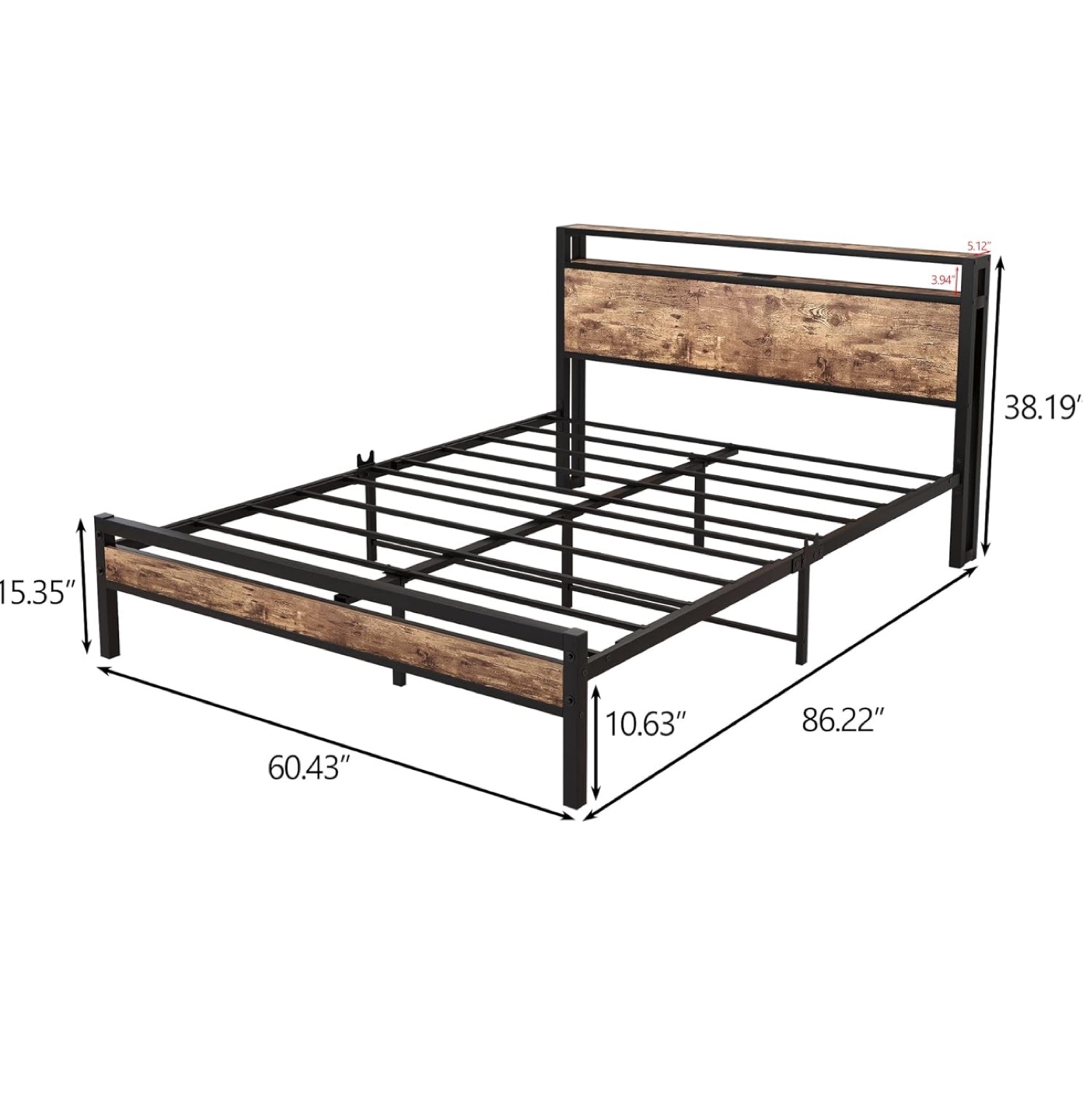 Queen Size Metal Platform Bed Frame with Built-in Shelves - photo 2