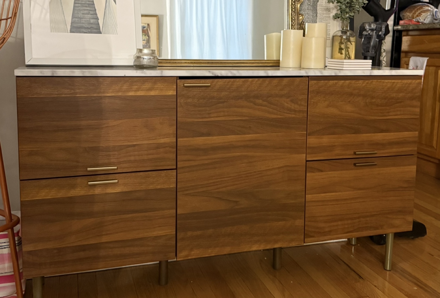 Mid-Century Modern Walnut Wood and Marble Buffet - photo 4