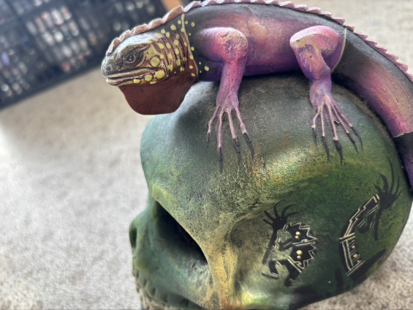 Two decorative skulls: one with iguana, one sugar skull - photo 3
