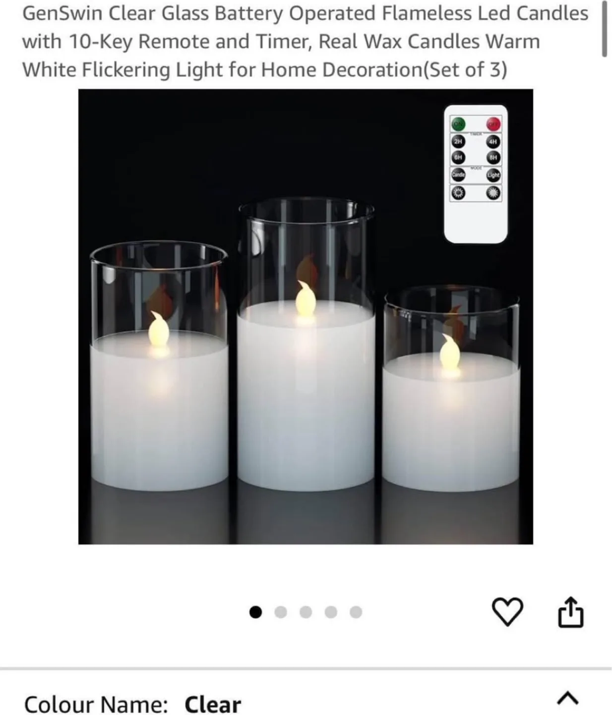 New 3 pk Clear Glass Battery Operated Flameless Led Candles thumbnail