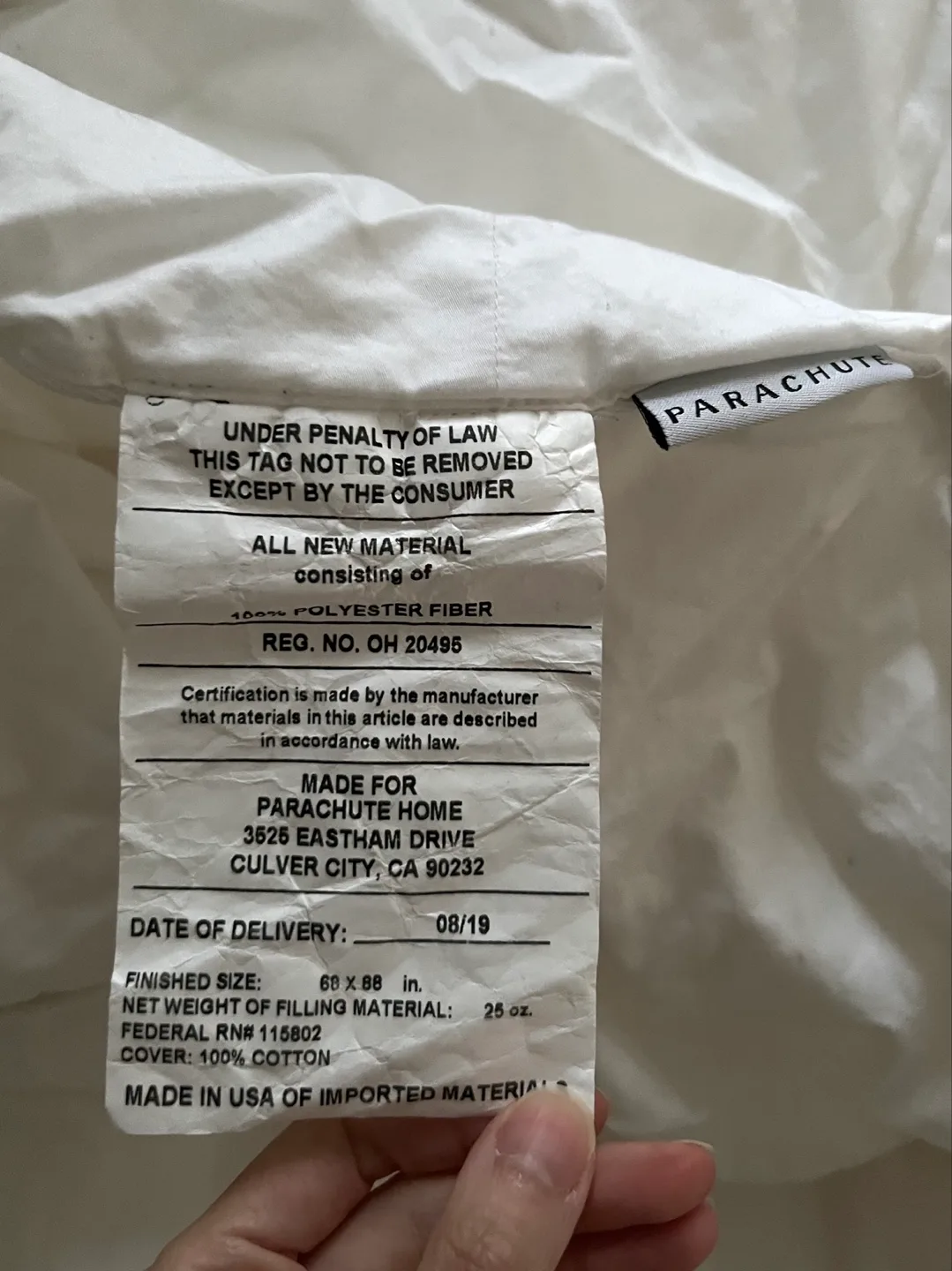 MOVING SALE- Parachute Down Alternative Duvet Insert image indicator(2)