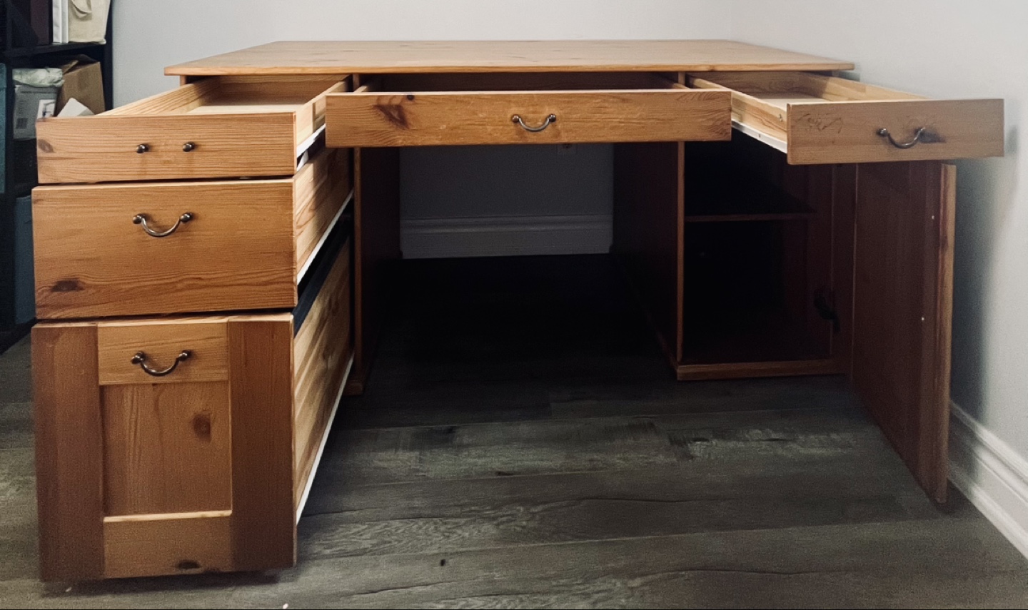 Antique Pine Wood Desk with Solid Drawers and Cabinets - photo 3