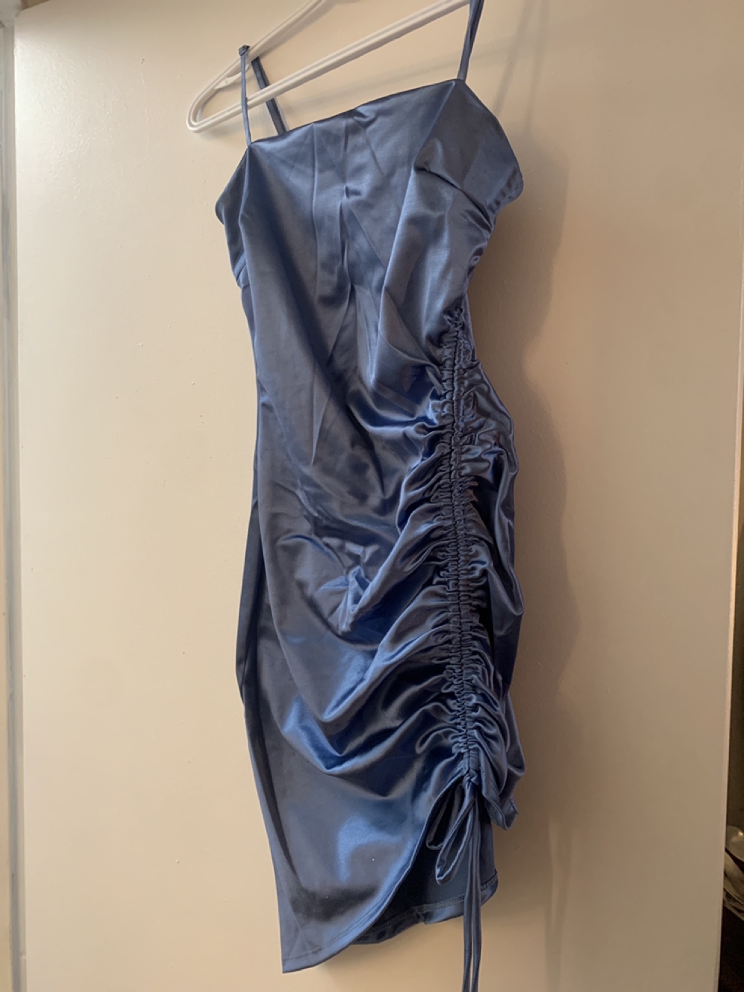 Honey- Dusty Blue Satin Mini Dress