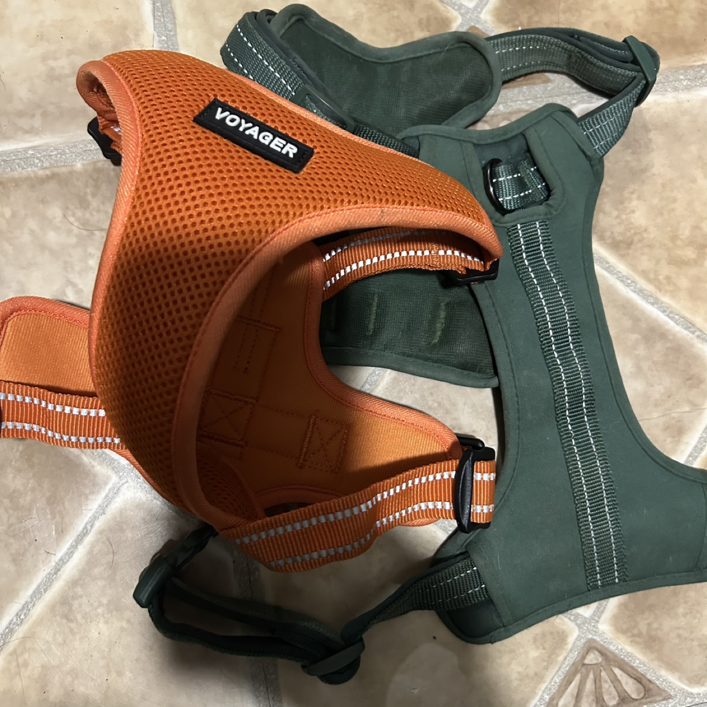 Two Medium Dog Harnesses - Orange and Green - photo 2