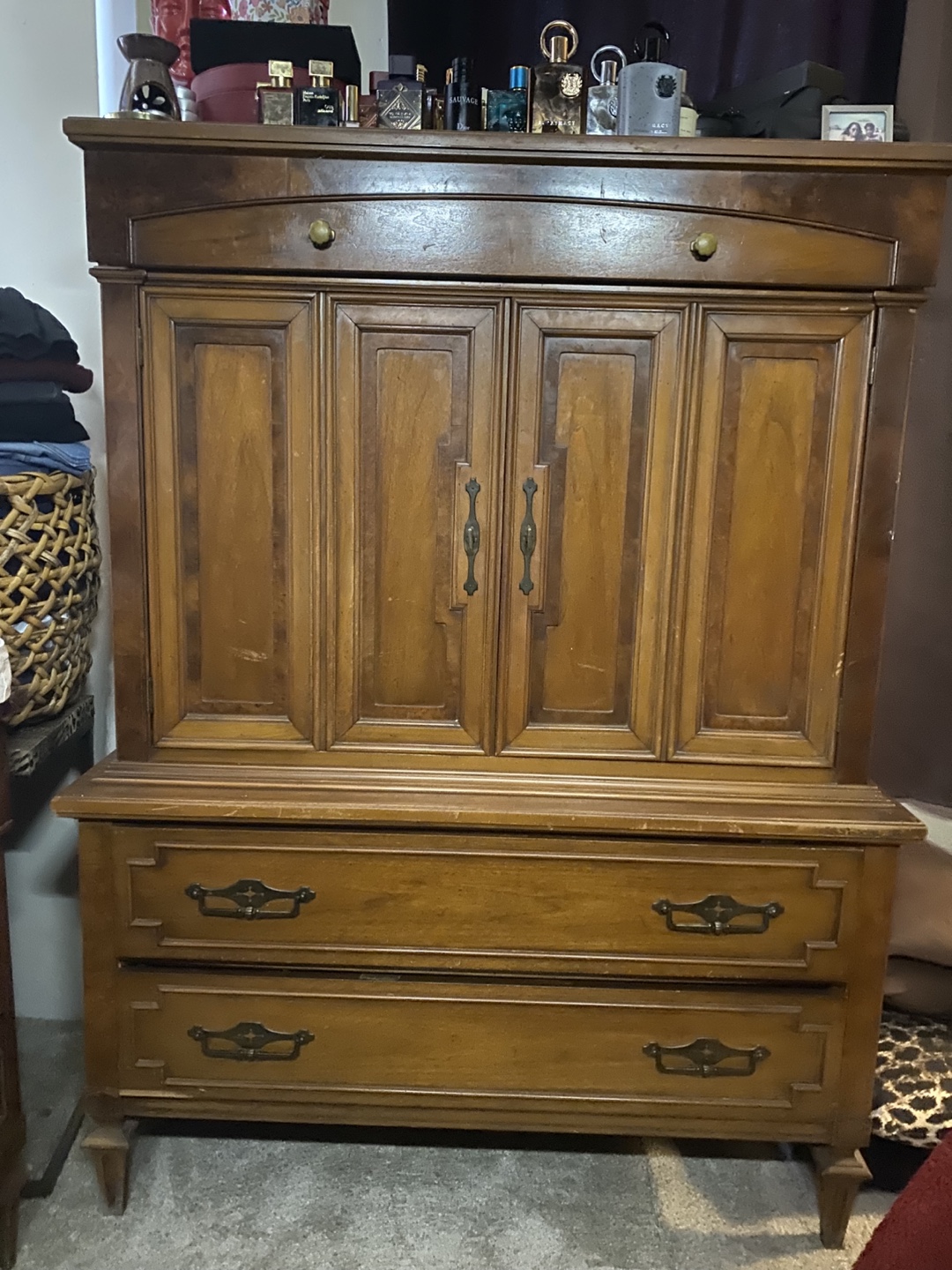 Vintage Wooden Armoire with Drawers