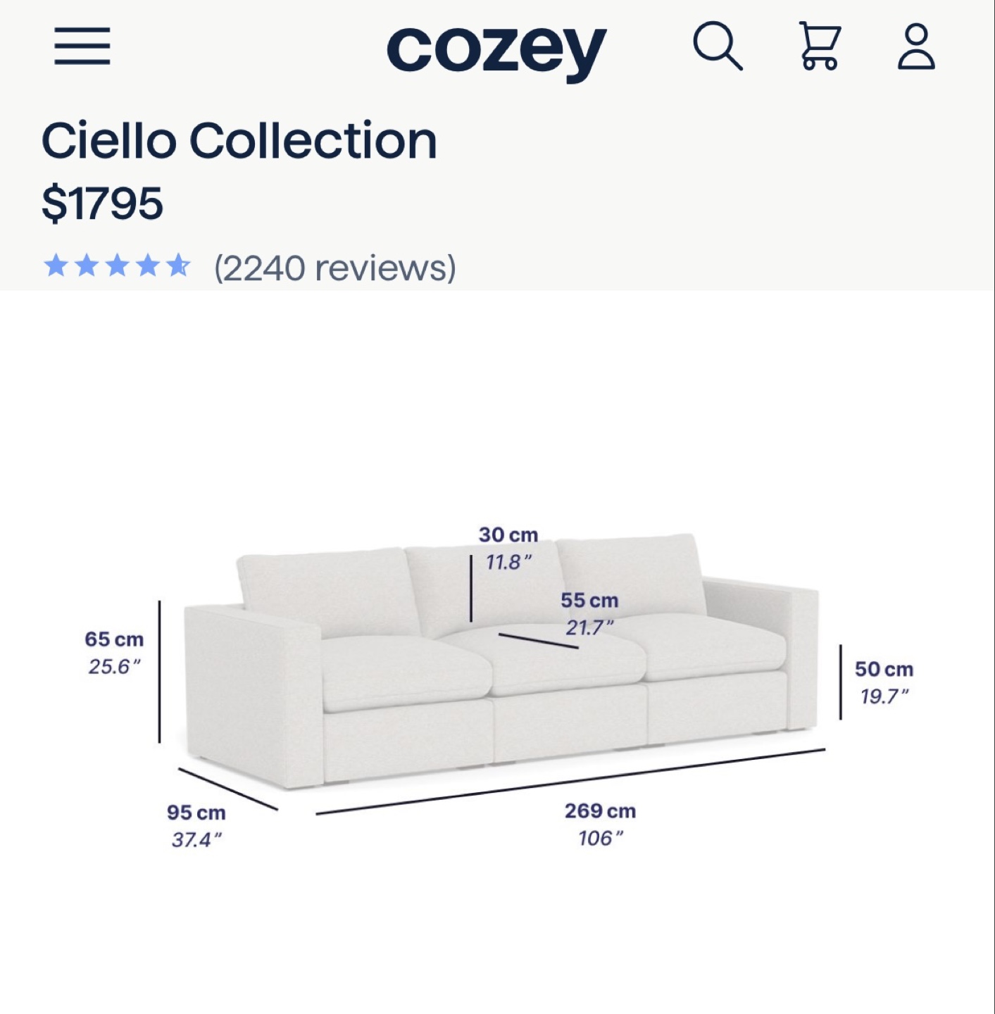 Cozey Cielo Collection 3-Piece Modular Sofa - Light Grey - photo 5