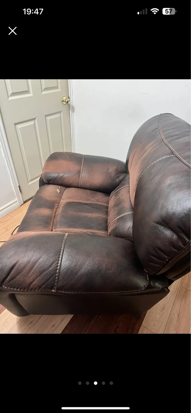 #freecycle Brown Leather Recliner on curb you can take it as is image indicator(2)