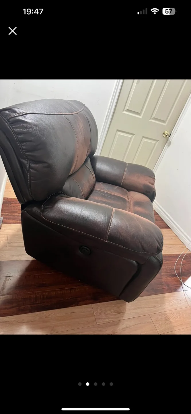 #freecycle Brown Leather Recliner on curb you can take it as is image indicator(3)