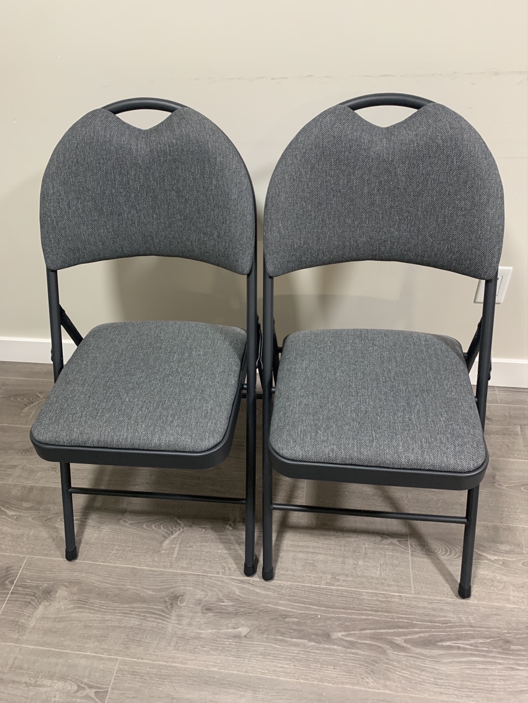 Pair of Grey Fabric Folding Chairs