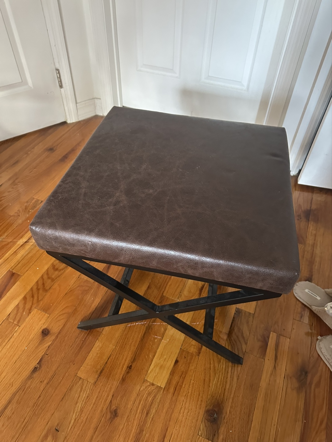 Brown Leather Stool / Ottoman - photo 3