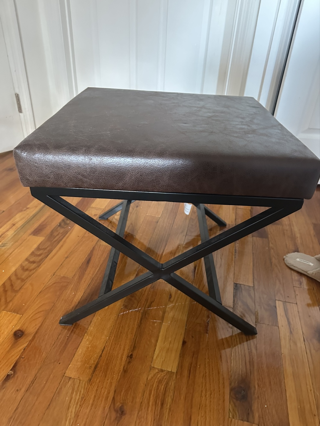 Brown Leather Stool / Ottoman