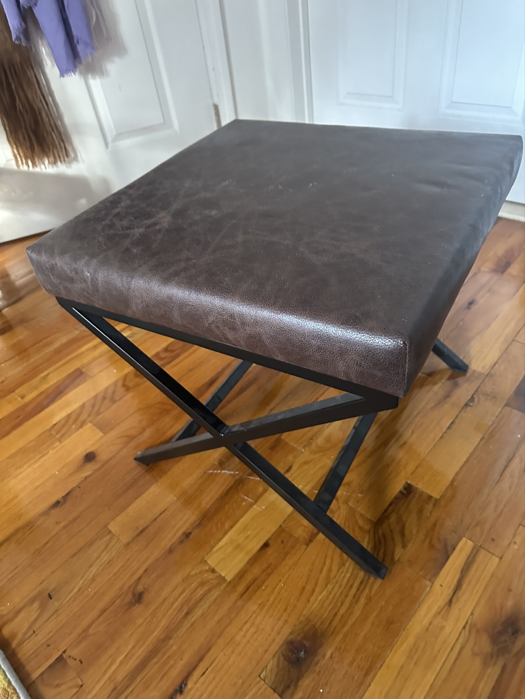 Brown Leather Stool / Ottoman - photo 2