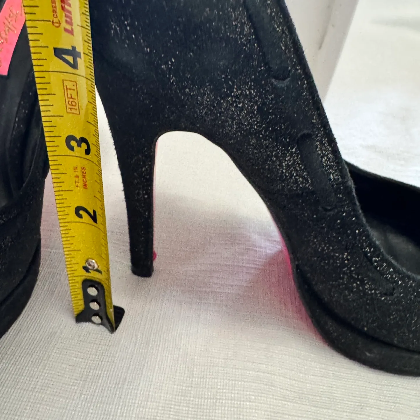 Betsey Johnson Black Glitter Peep-Toe Heels image indicator(2)