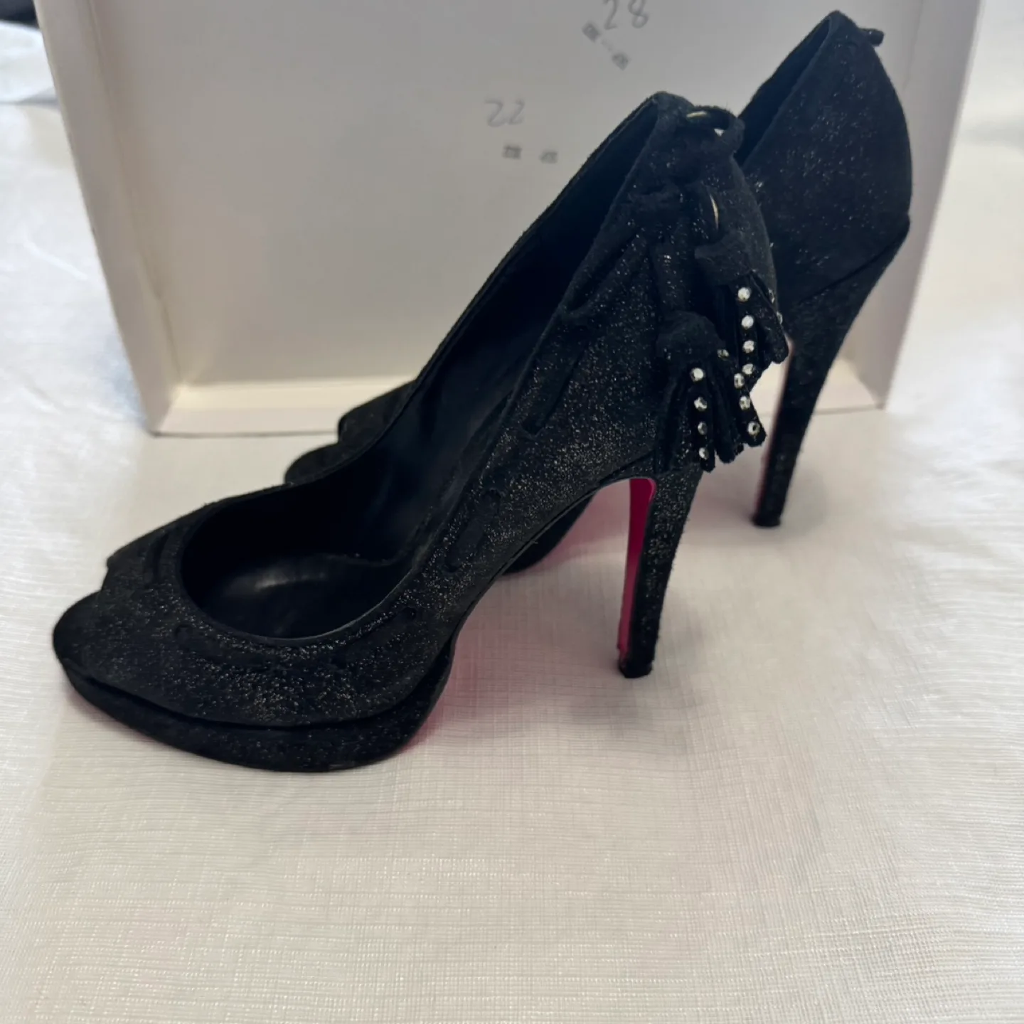 Betsey Johnson Black Glitter Peep-Toe Heels image indicator(3)