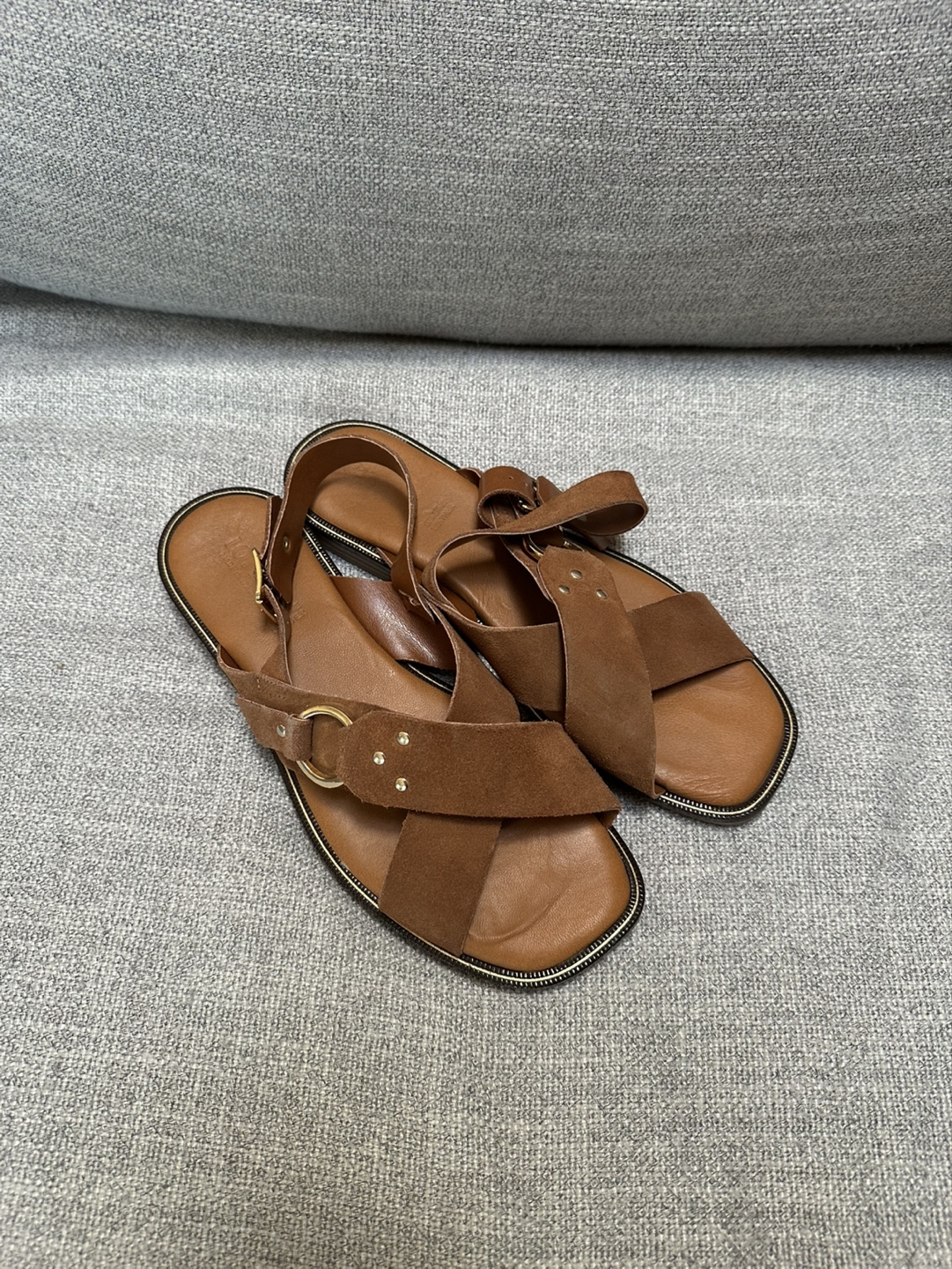 Brown Genuine Leather Sandals with Buckle