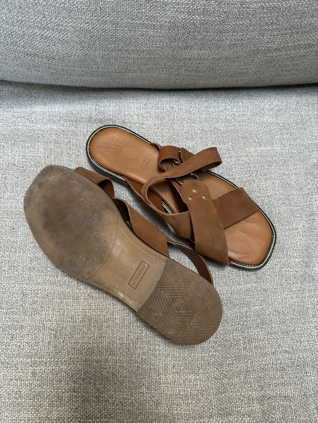 Brown Genuine Leather Sandals with Buckle - photo 2