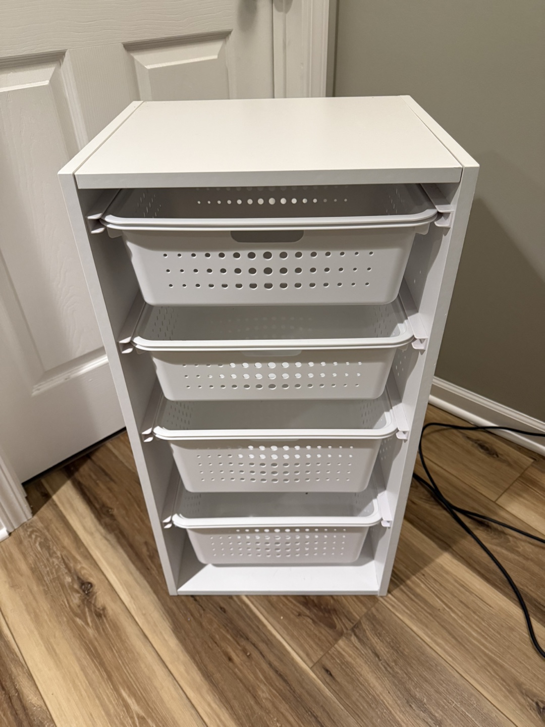 White Sliding Bin Organizer with 4 Storage Bins (2)