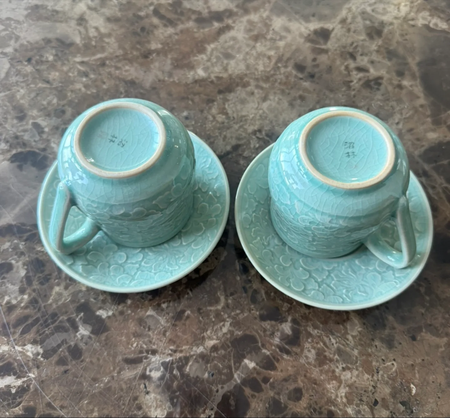 Pair of Celadon Teacups and Saucers image indicator(2)