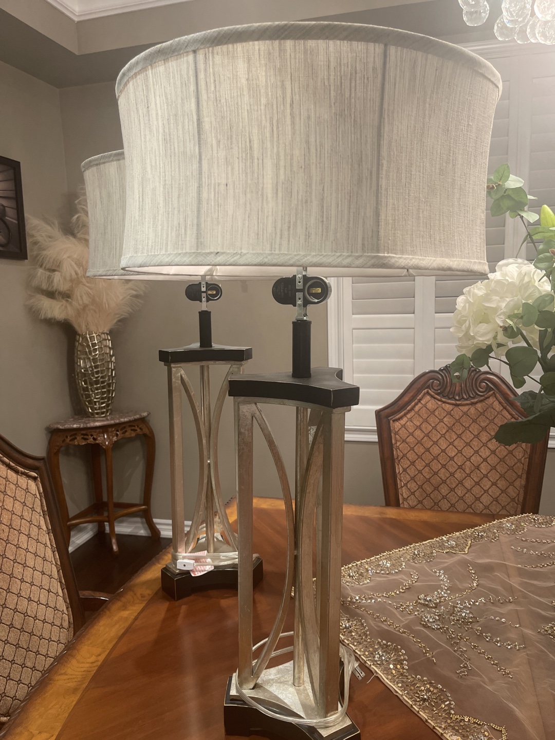 Pair of Elegant Table Lamps with Grey Shades