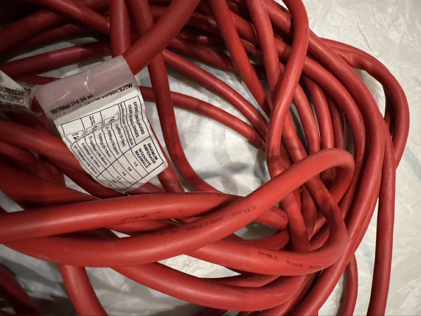 Red 50ft 12/3 Gauge Heavy Duty Extension Cord
