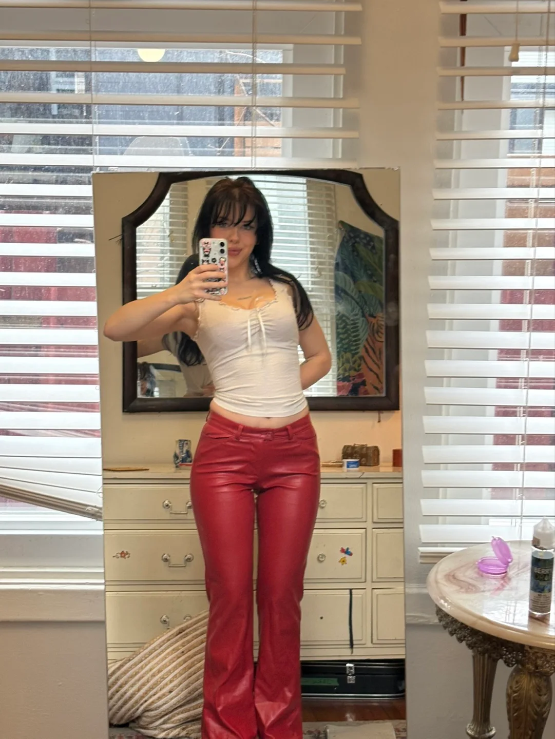 Red Leather Flare Pants thumbnail
