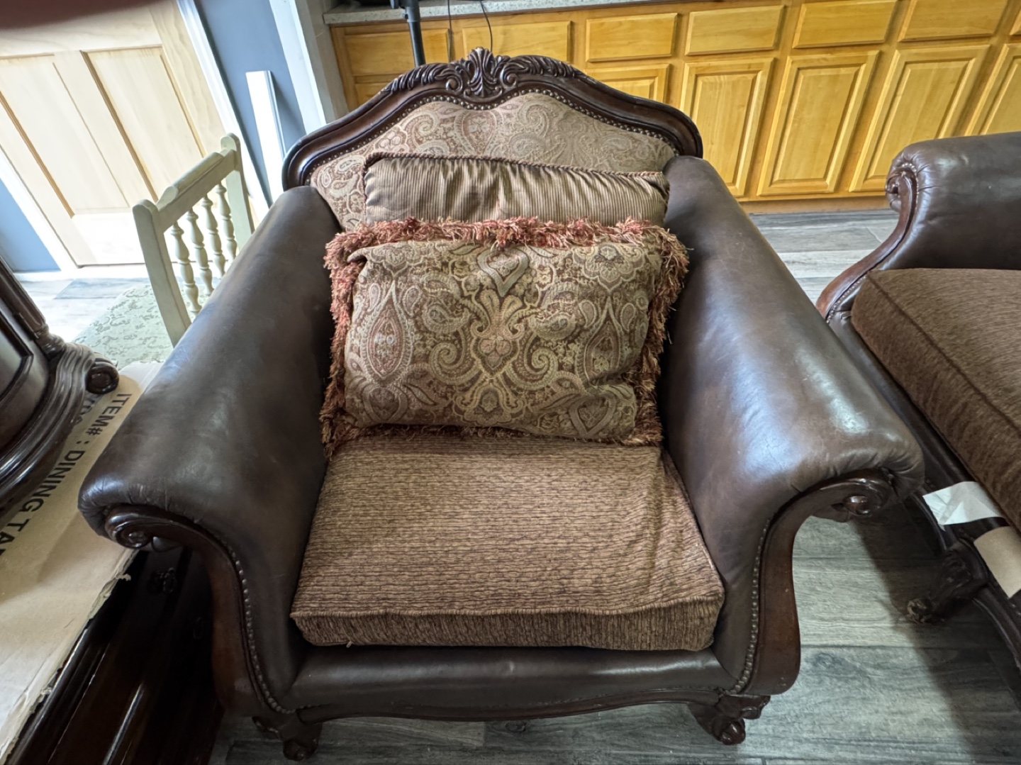 Brown Leatherette Loveseat and Matching Chair