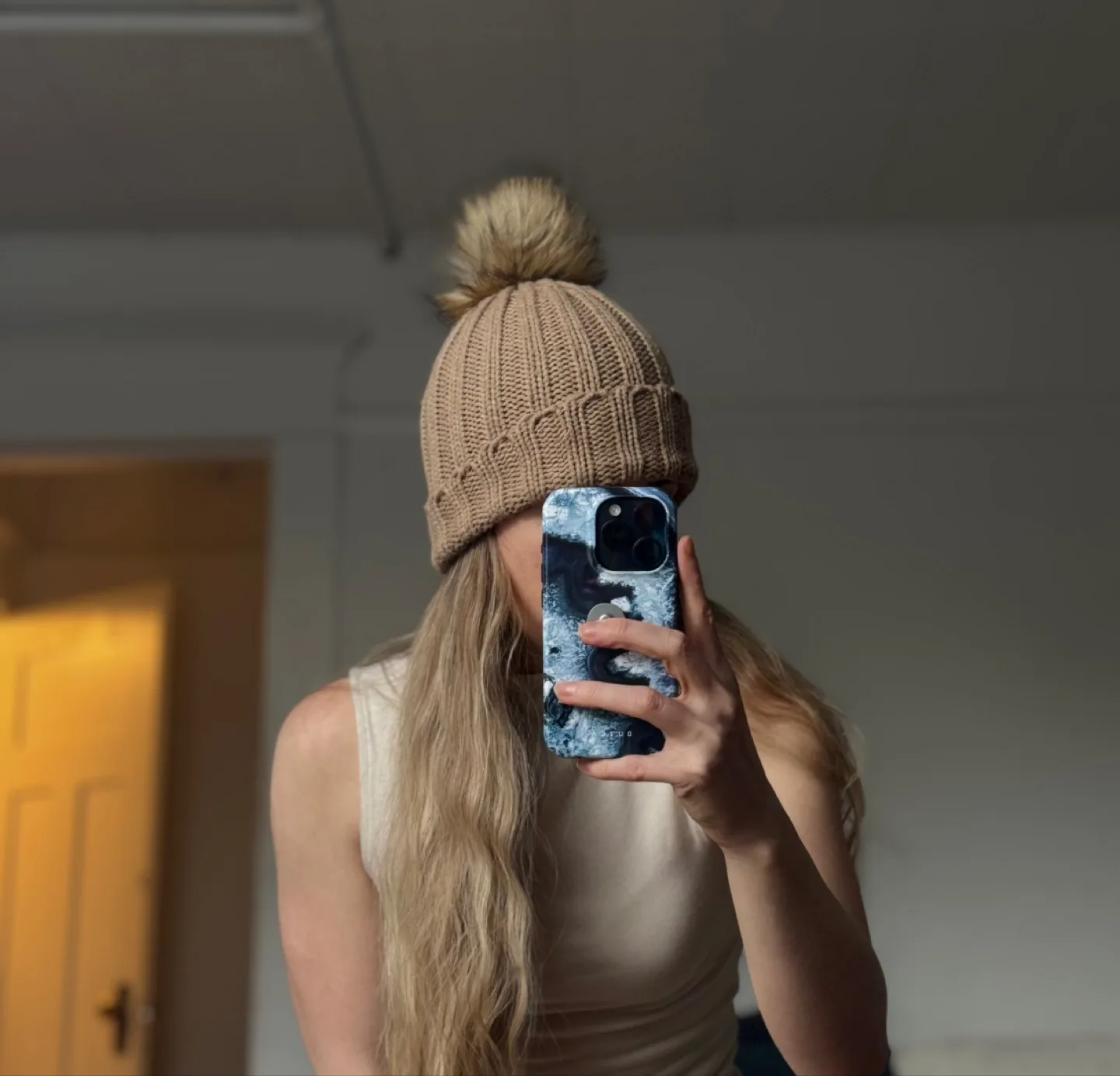 Beige Knit Pom-Pom Beanie thumbnail