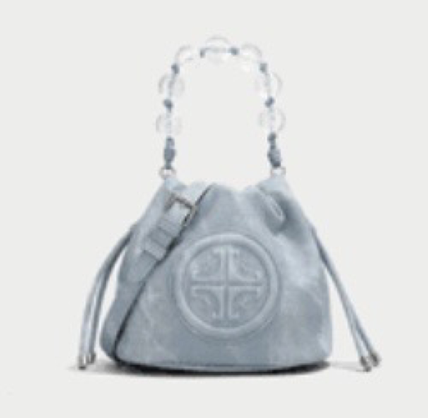 Light Blue Denim Bucket Bag with Beaded Strap