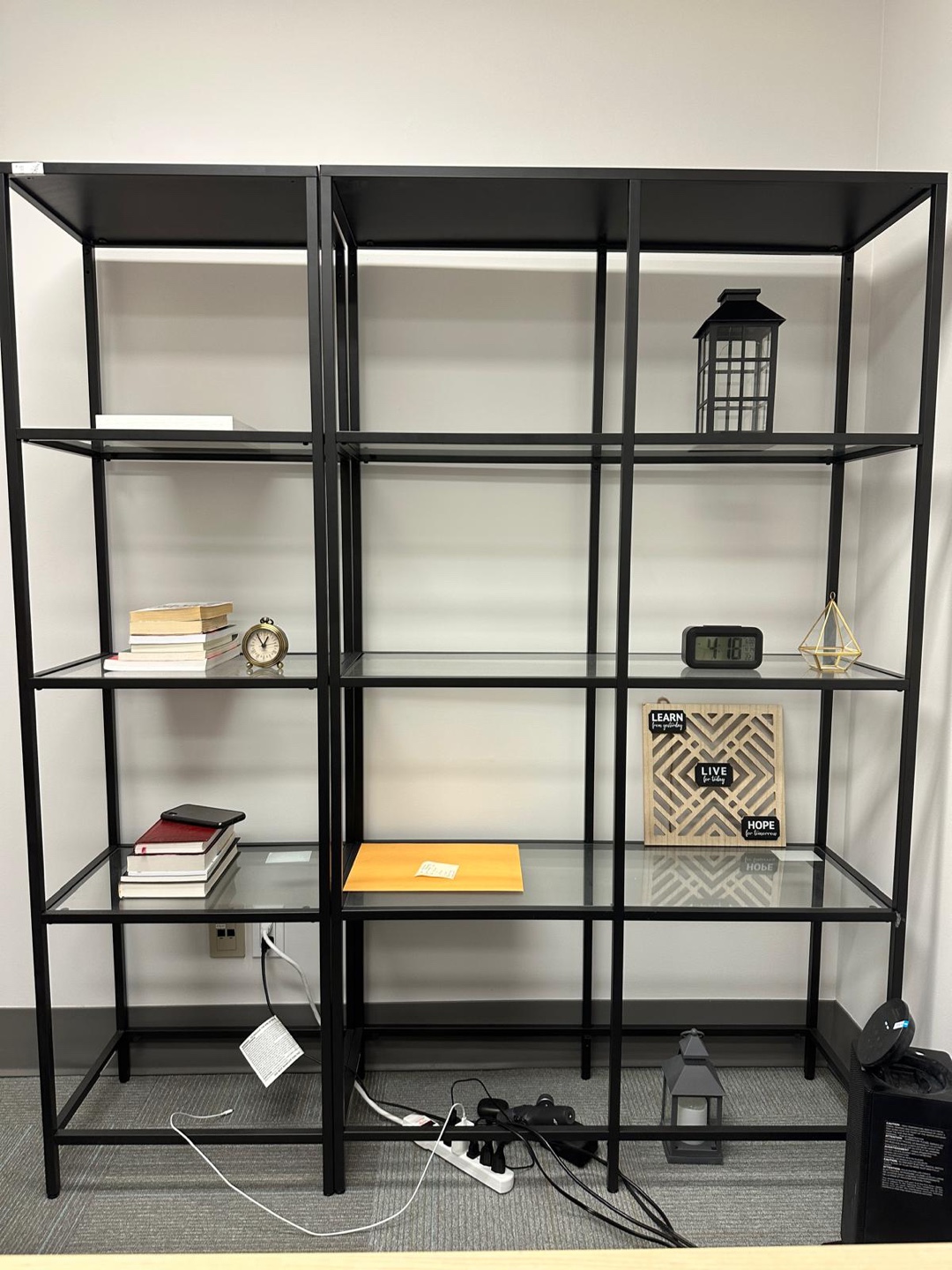Pair of Black Metal and Glass Bookshelves - photo 2